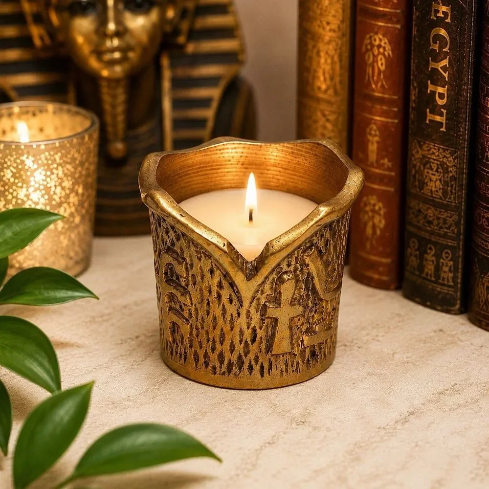 Vintage Marilyn Miglin Pheromone Brass Egyptian Revival Votive Candle Holder